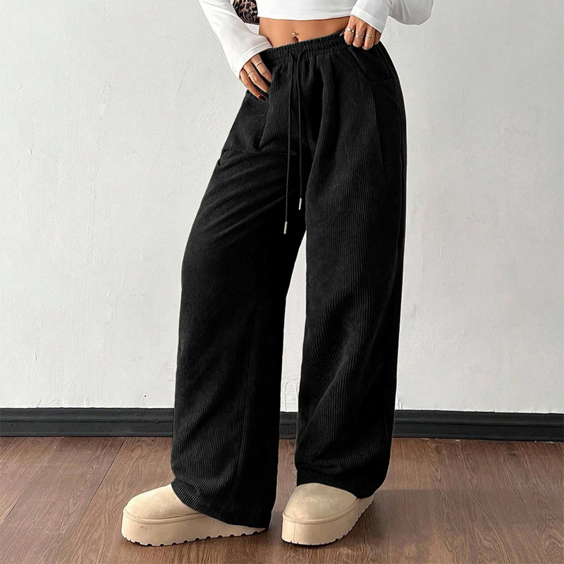 Women's Corduroy Pants with Drawstring | Wide Leg