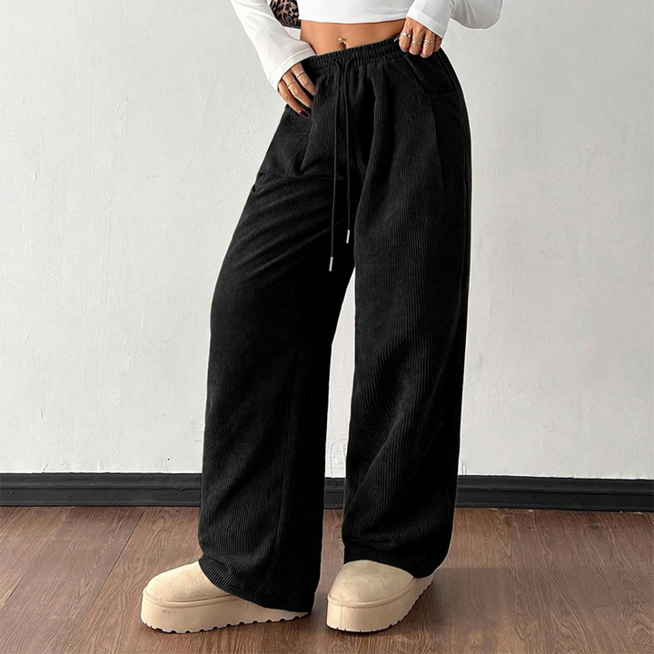 Women's Corduroy Pants with Drawstring | Wide Leg