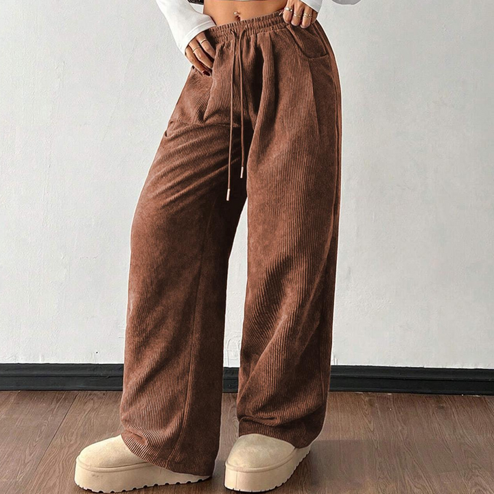 Women's Corduroy Pants with Drawstring | Wide Leg