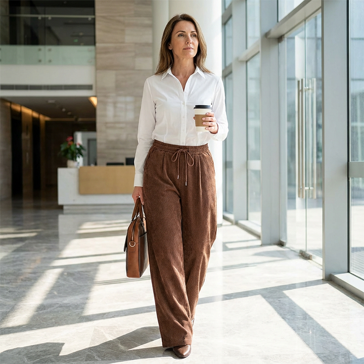 Women's Corduroy Pants with Drawstring | Wide Leg