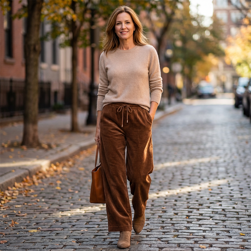 Women's Corduroy Pants with Drawstring | Wide Leg