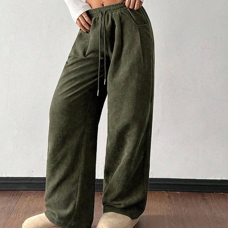 Women's Corduroy Pants with Drawstring | Wide Leg