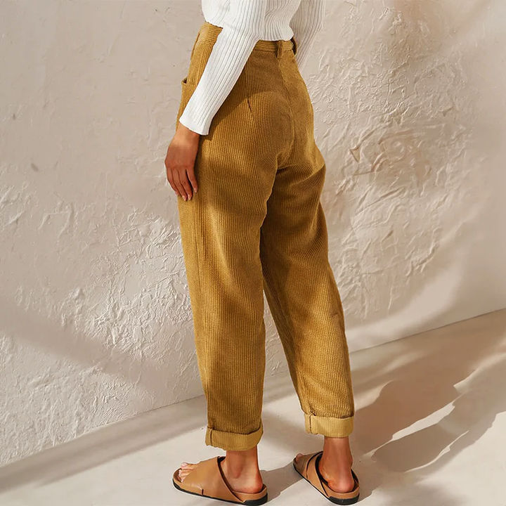 Women's Corduroy Pants with High Waist & Pockets | Wide Leg