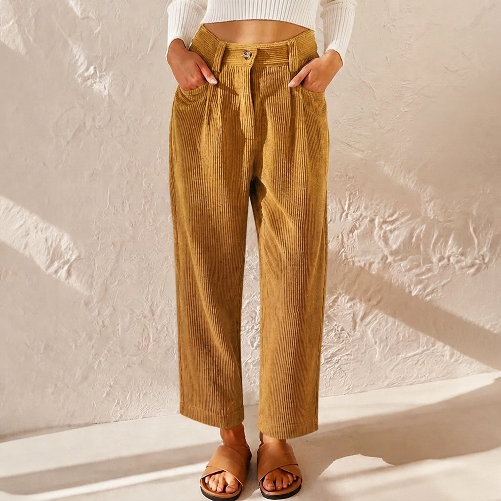 Women's Corduroy Pants with High Waist & Pockets | Wide Leg