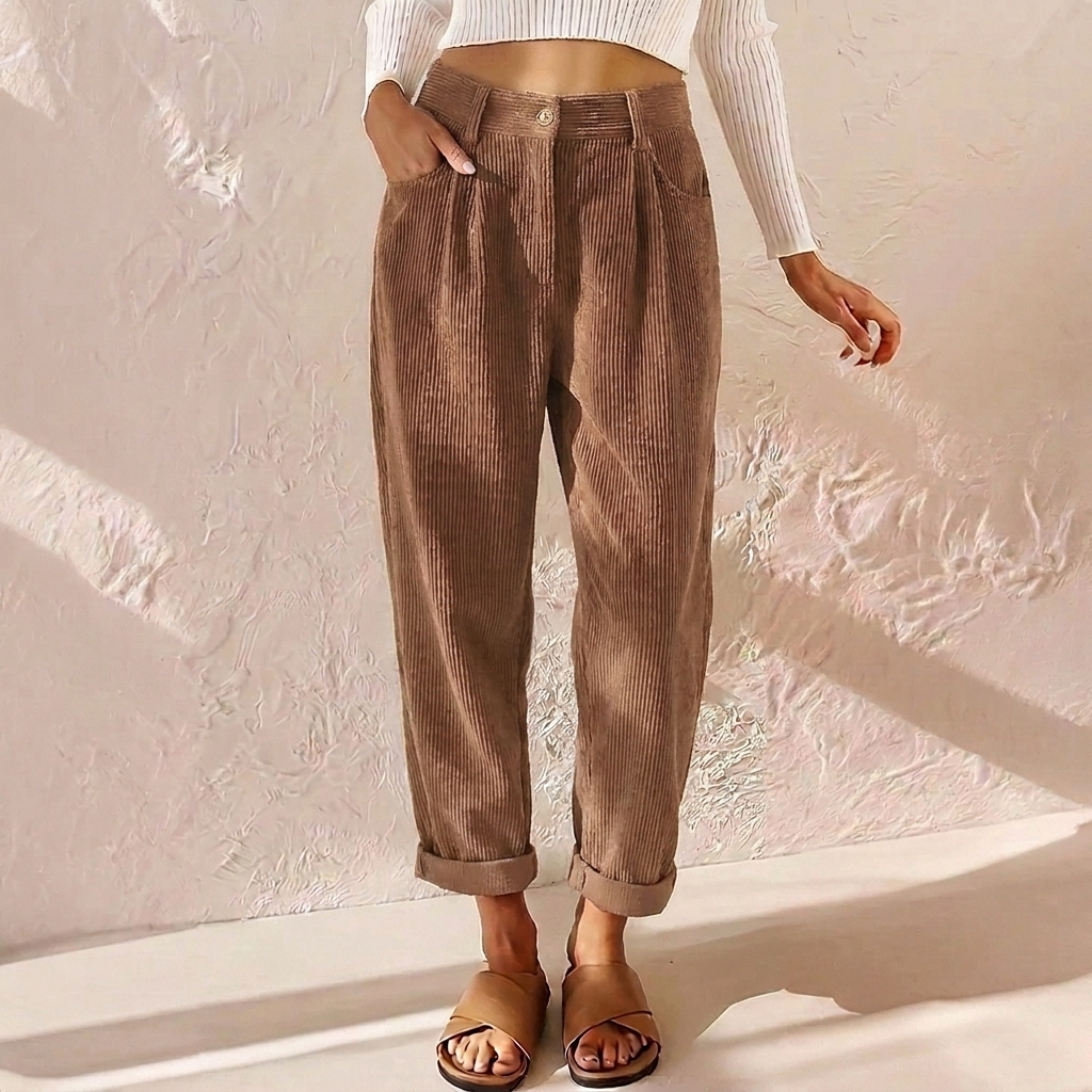 Women's Corduroy Pants with High Waist & Pockets | Wide Leg