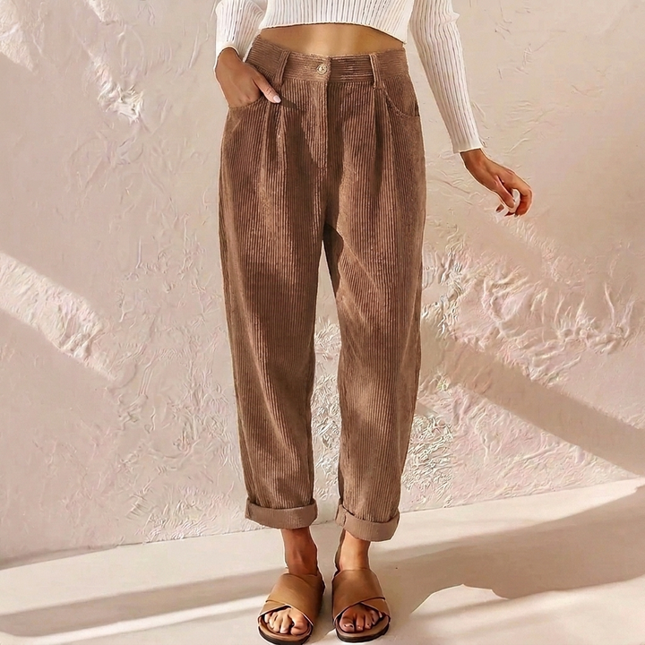 Women's Corduroy Pants with High Waist & Pockets | Wide Leg