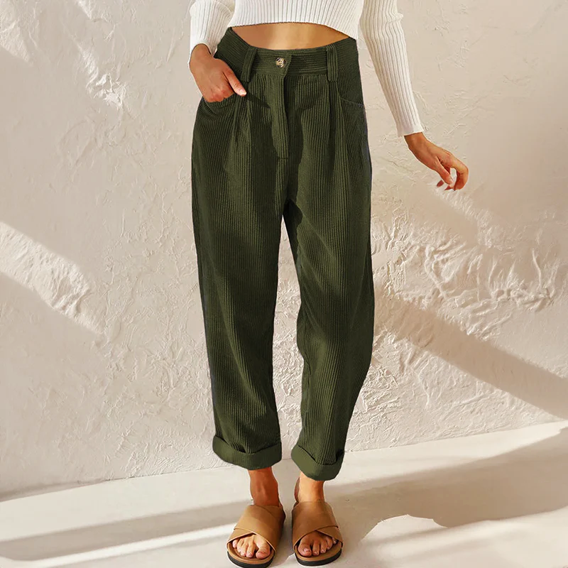 Women's Corduroy Pants with High Waist & Pockets | Wide Leg