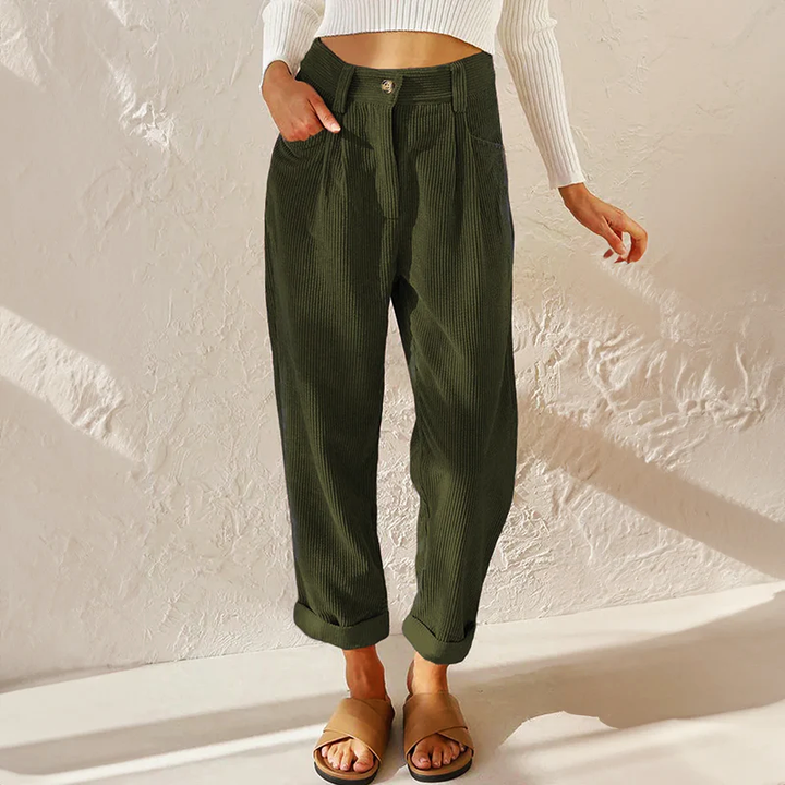 Women's Corduroy Pants with High Waist & Pockets | Wide Leg