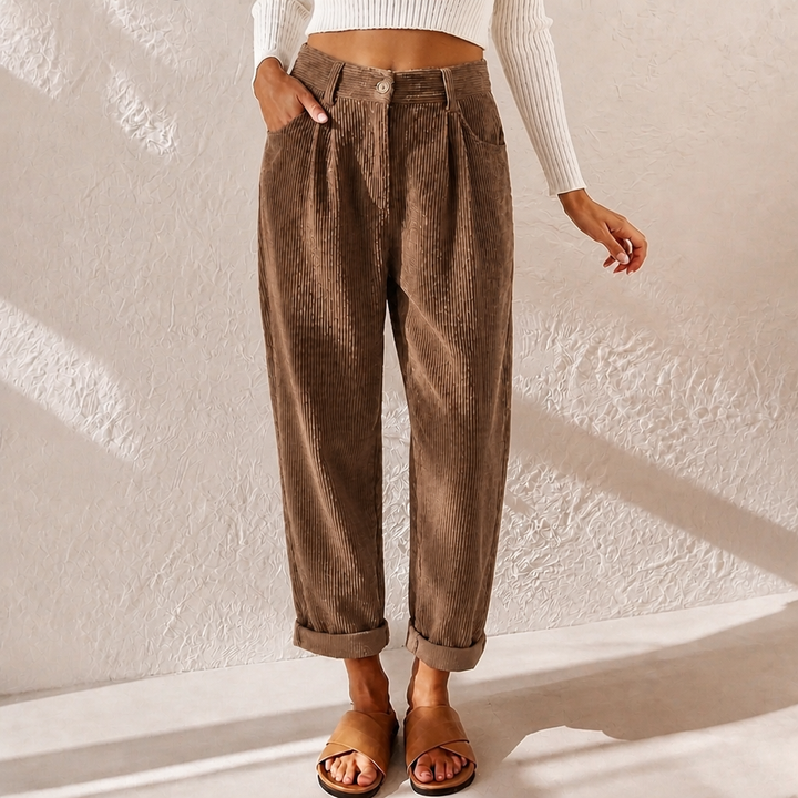Women's Corduroy Pants with High Waist & Pockets | Wide Leg