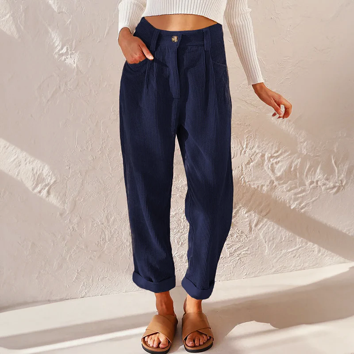 Women's Corduroy Pants with High Waist & Pockets | Wide Leg