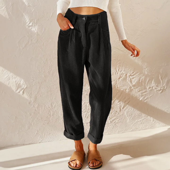 Women's Corduroy Pants with High Waist & Pockets | Wide Leg