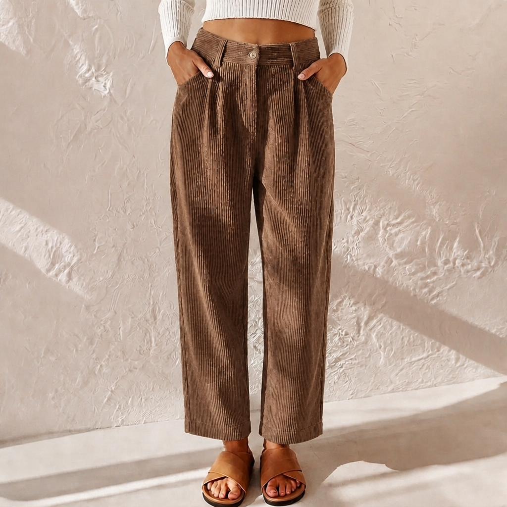 Women's Corduroy Pants with High Waist & Pockets | Wide Leg