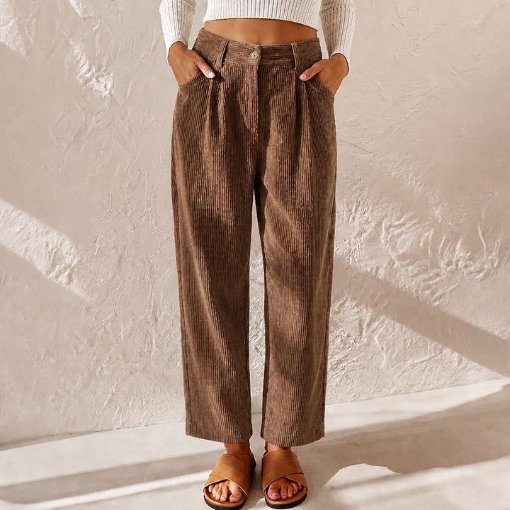 Women's Corduroy Pants with High Waist & Pockets | Wide Leg