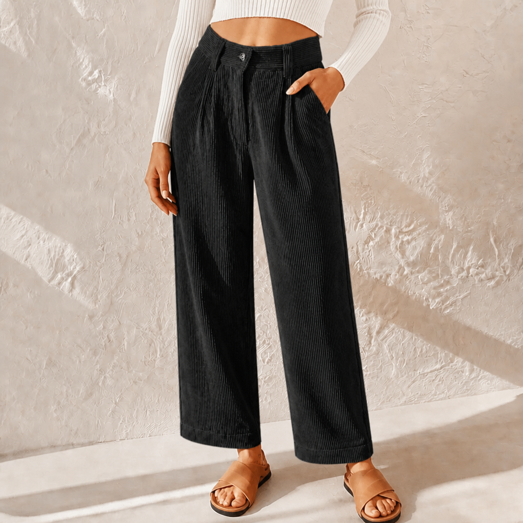 Women's Corduroy Pants with High Waist & Pockets | Wide Leg