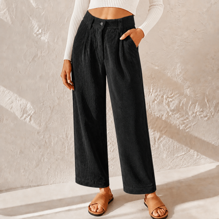 Women's Corduroy Pants with High Waist & Pockets | Wide Leg