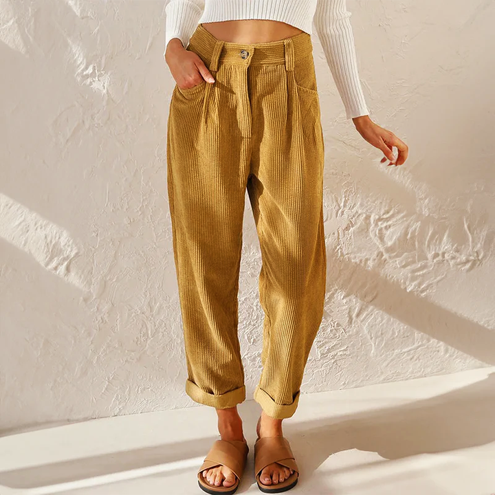 Women's Corduroy Pants with High Waist & Pockets | Wide Leg