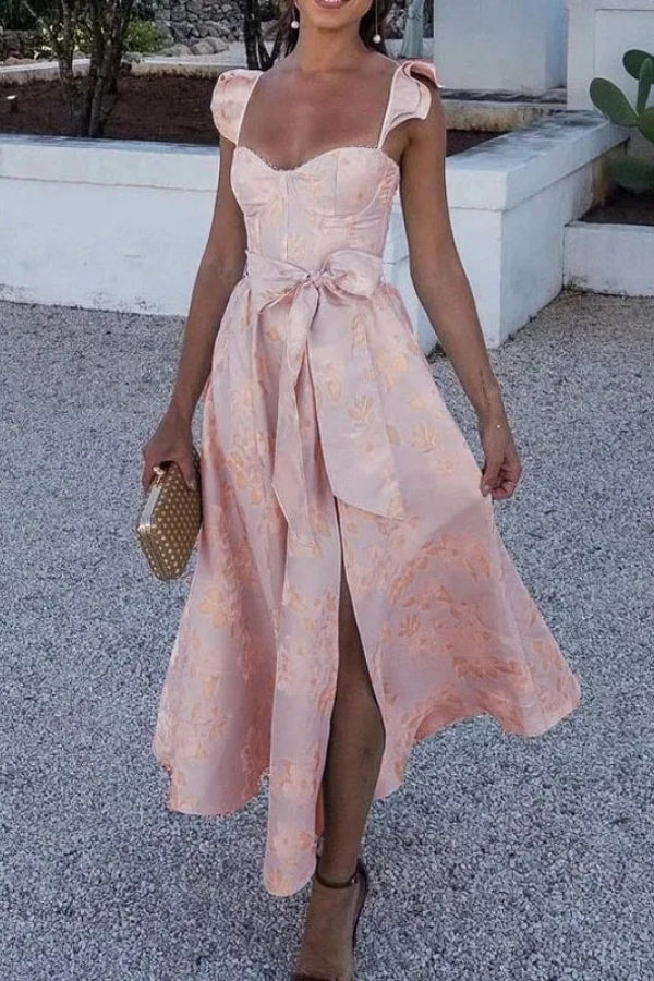 Women's Corset Dress Floral Midi | Side Slit