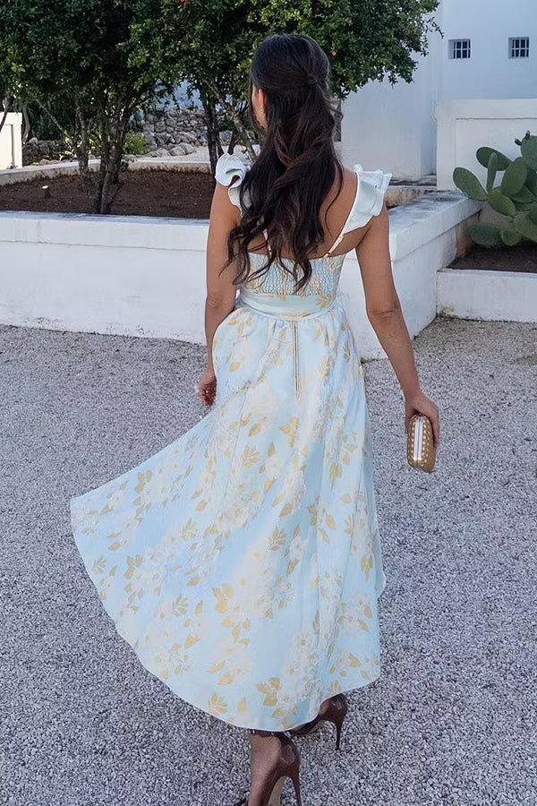 Women's Corset Dress Floral Midi | Side Slit