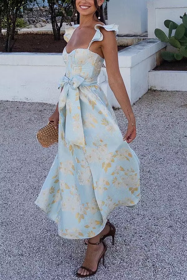 Women's Corset Dress Floral Midi | Side Slit