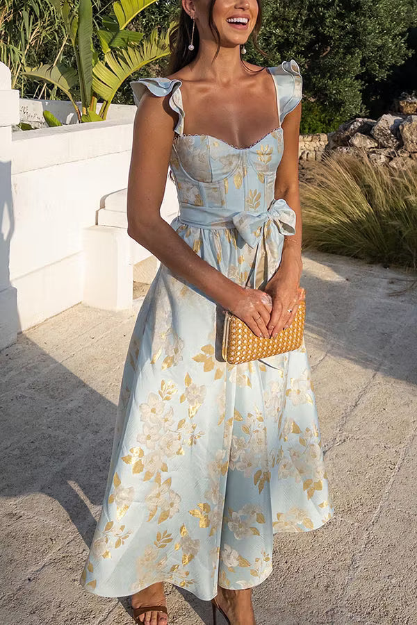 Women's Corset Dress Floral Midi | Side Slit