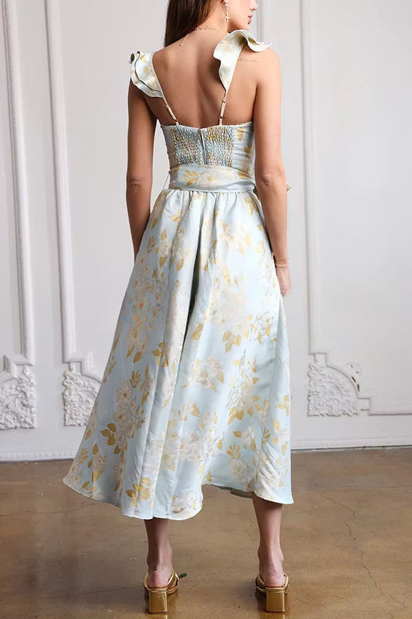 Women's Corset Dress Floral Midi | Side Slit