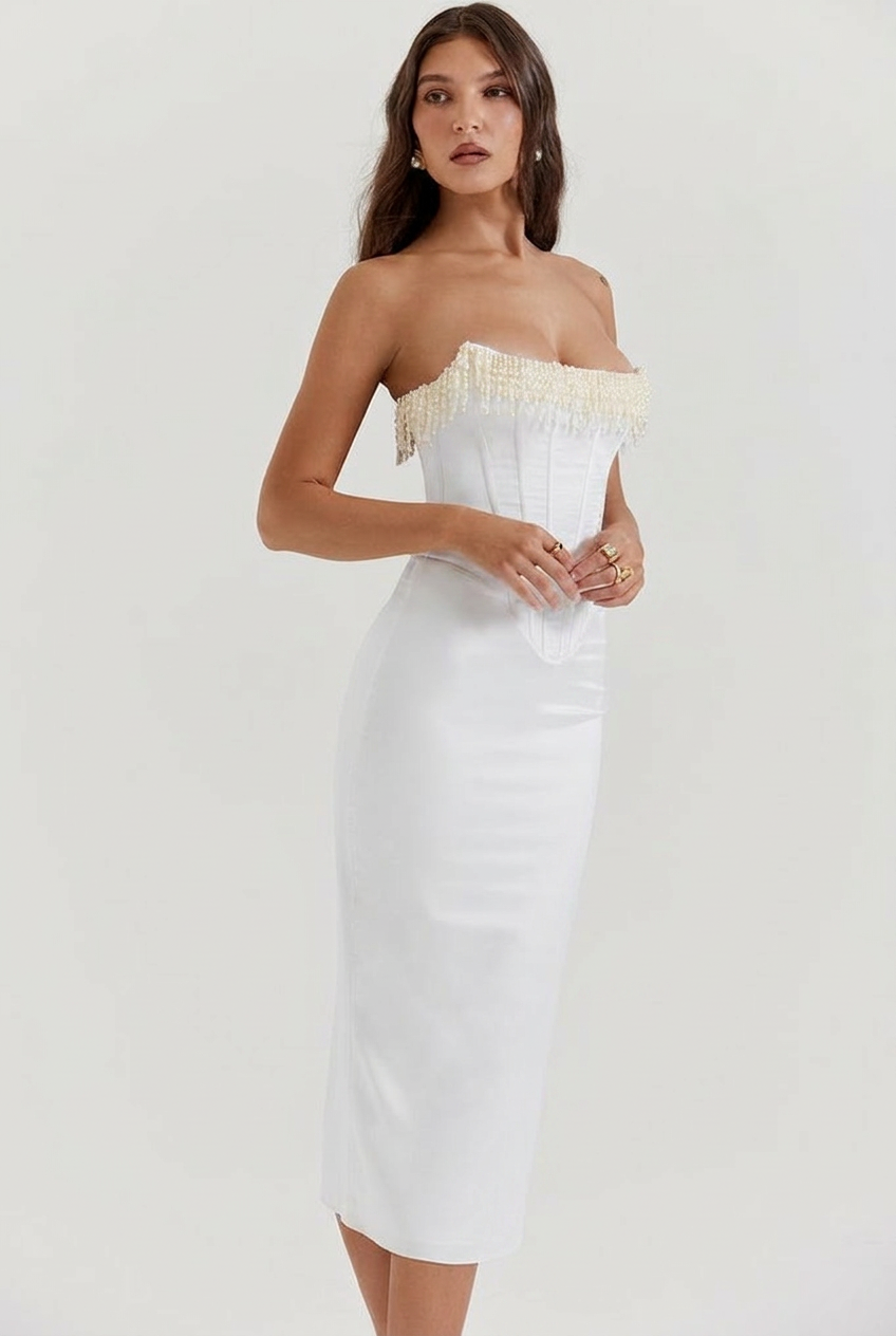 Women's Corset Dress Strapless Beaded Midi | Evening
