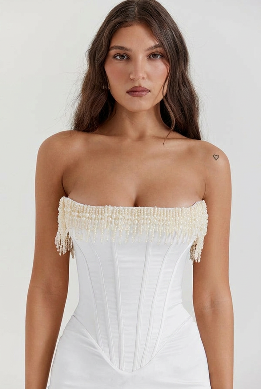 Women's Corset Dress Strapless Beaded Midi | Evening