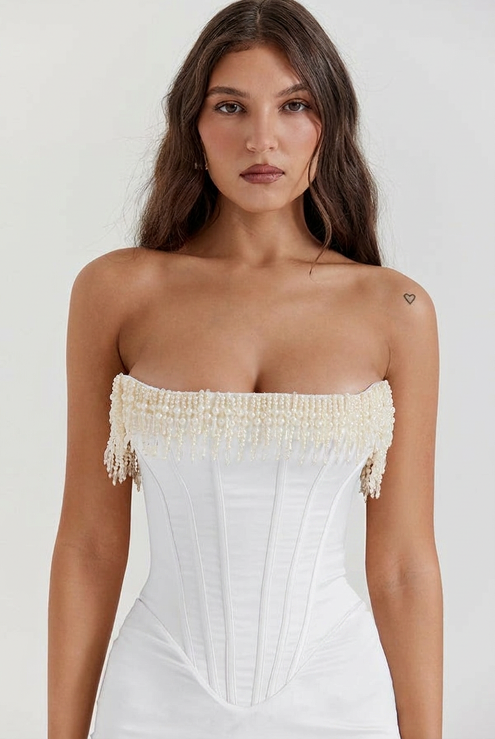 Women's Corset Dress Strapless Beaded Midi | Evening
