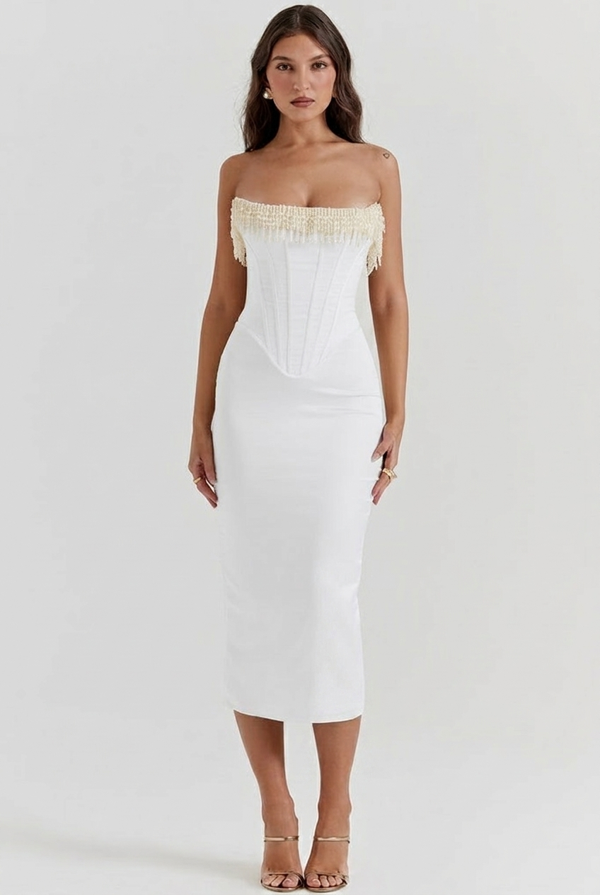 Women's Corset Dress Strapless Beaded Midi | Evening