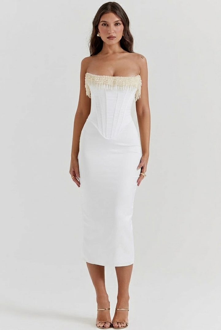 Women's Corset Dress Strapless Beaded Midi | Evening