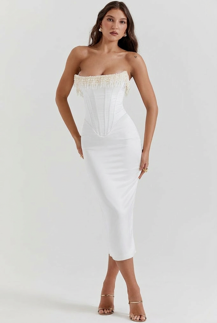 Women's Corset Dress Strapless Beaded Midi | Evening