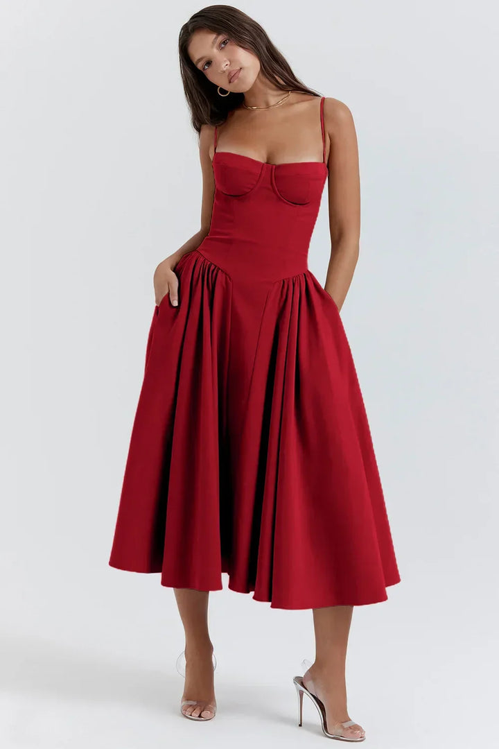 Women's Corset Dress with Full Skirt | Midi