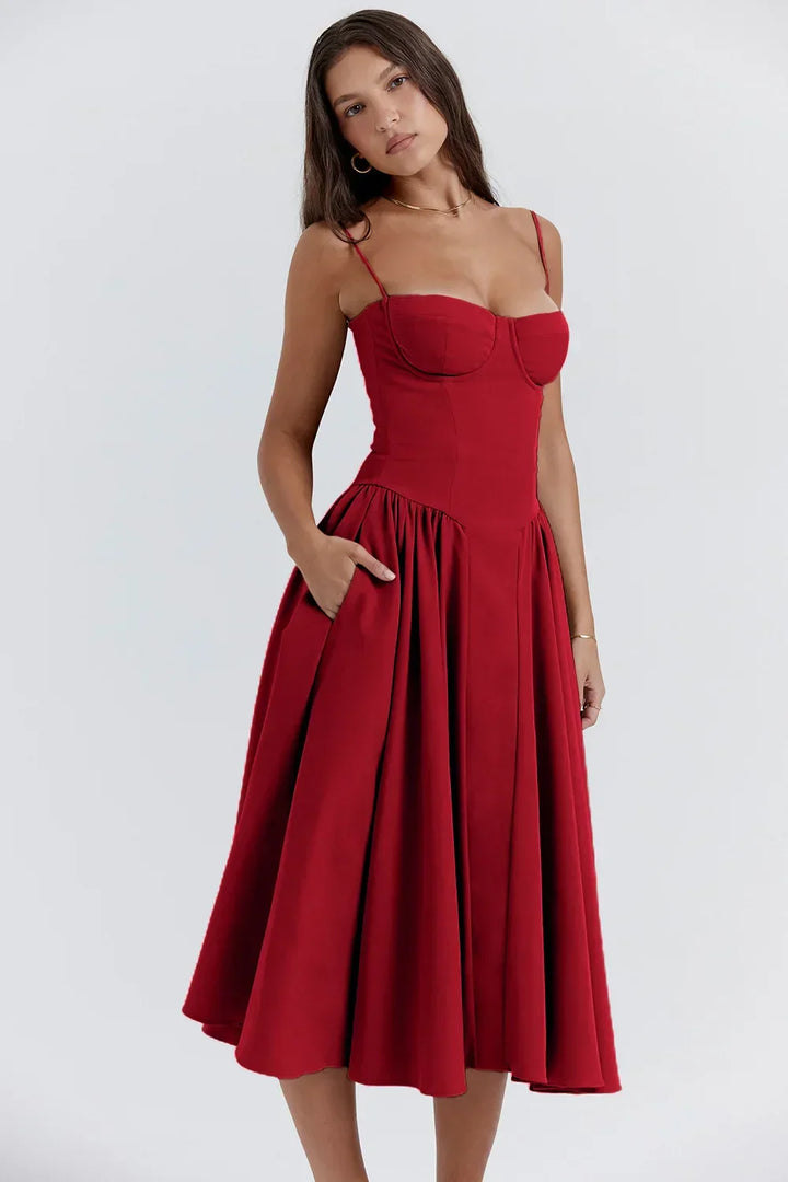 Women's Corset Dress with Full Skirt | Midi