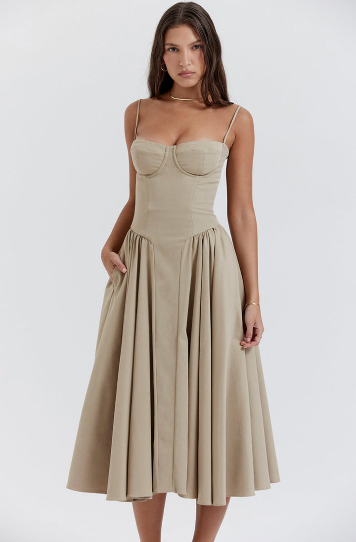 Women's Corset Dress with Full Skirt | Midi