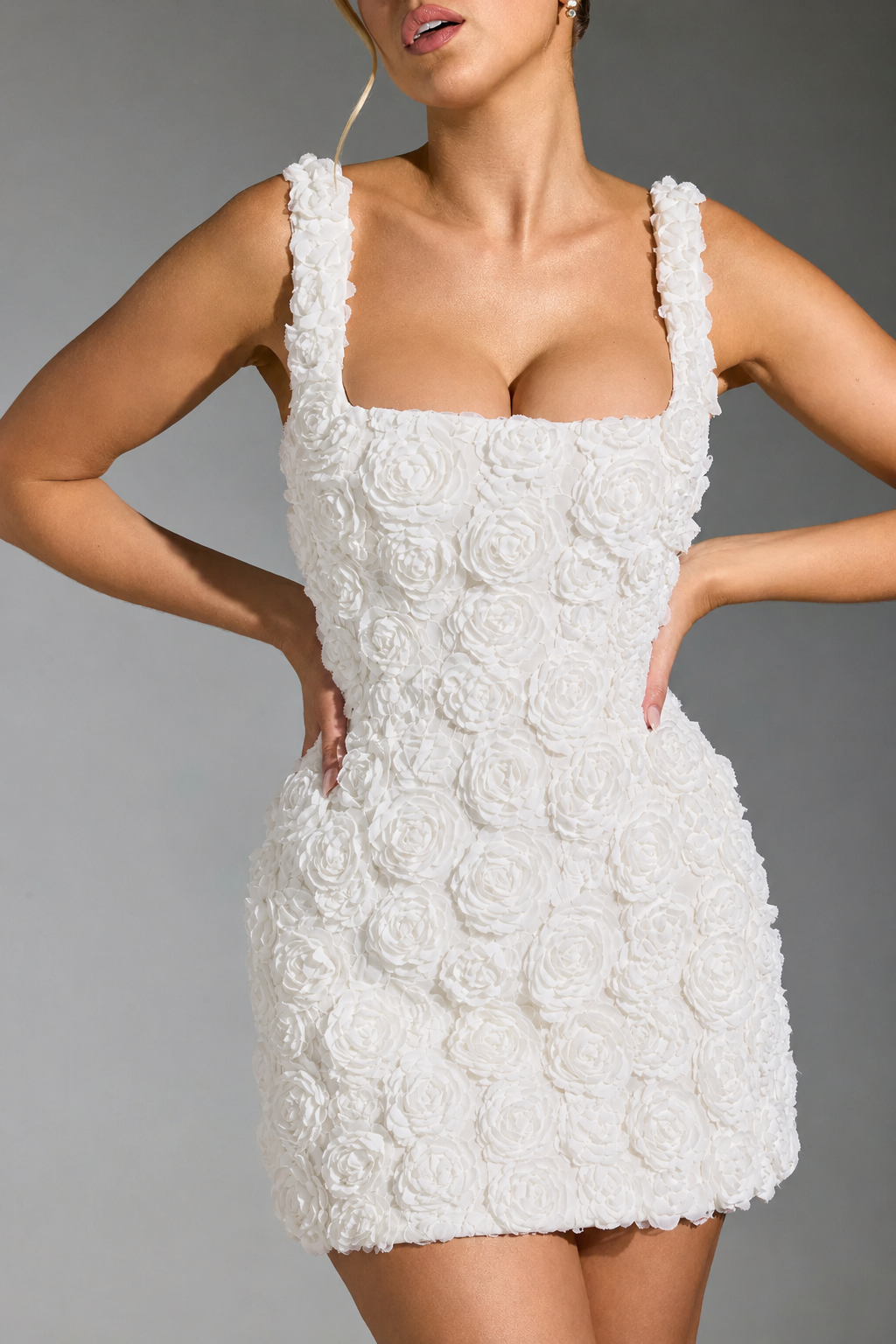 Women's Corset Dress with Square Neck | 3D Floral
