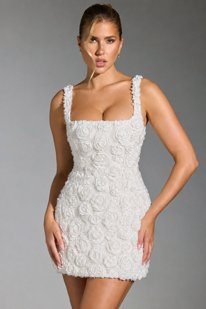 Women's Corset Dress with Square Neck | 3D Floral