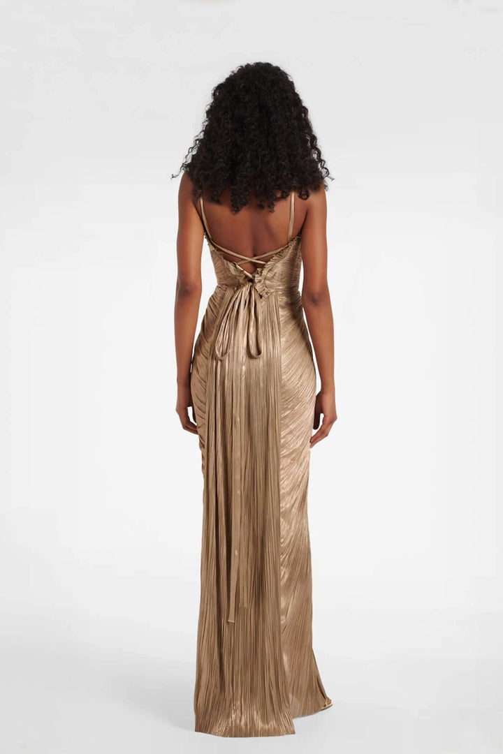 Women's Corset Formal Dress & Tie Back | Maxi Pleated
