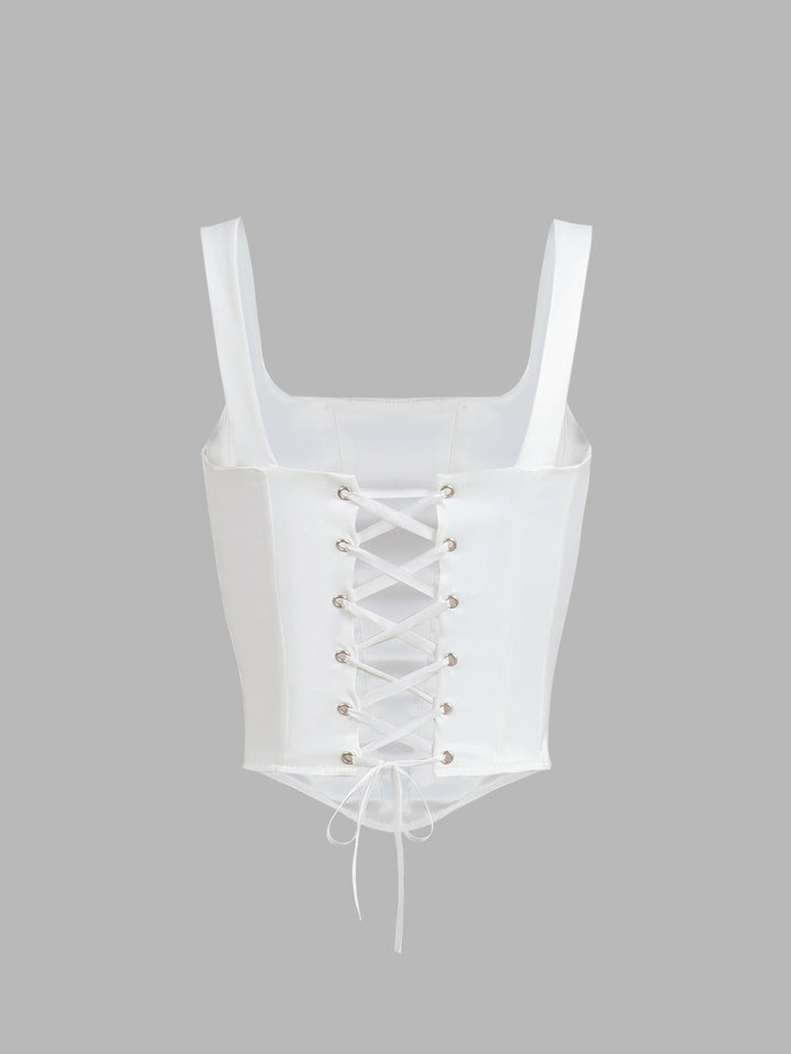 Women's Corset Top White & Lace-Up | Boned