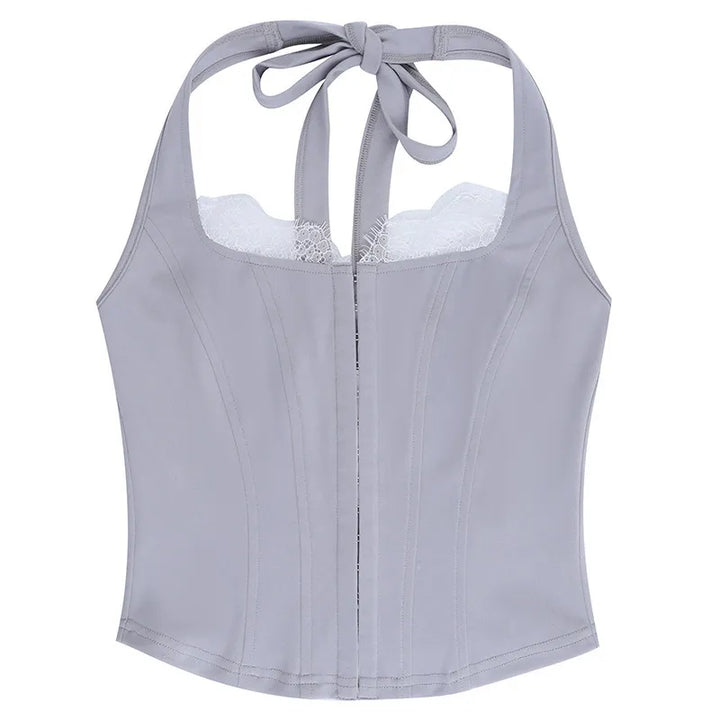 Women's Corset Top with Halter Neck | Lace Trim