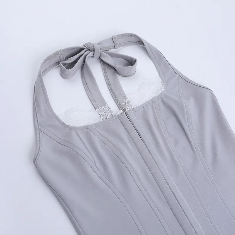 Women's Corset Top with Halter Neck | Lace Trim