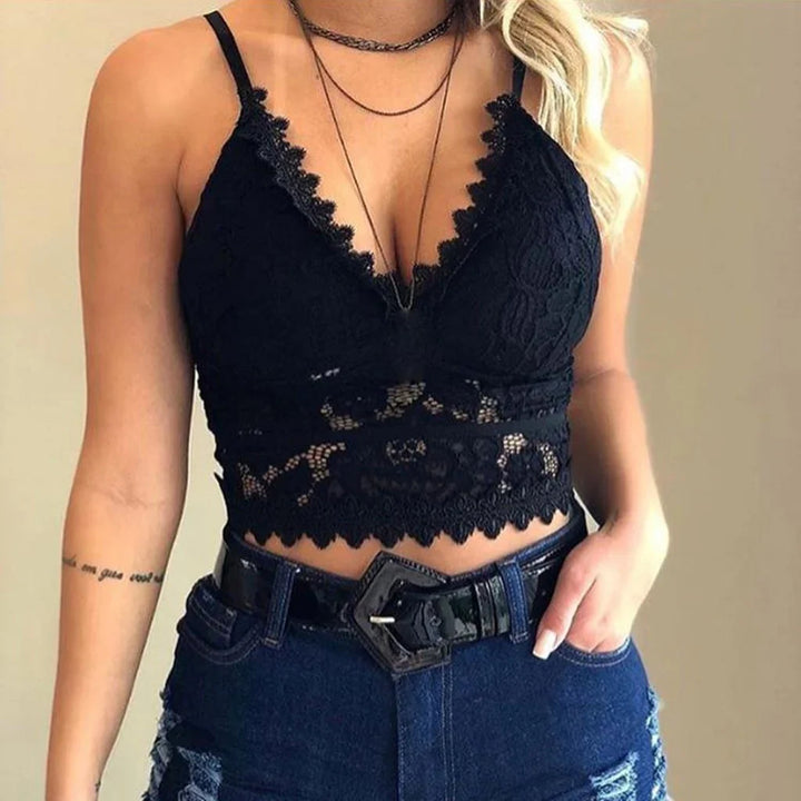 Women's Corset Top with Lace Trim & V-Neck | Crop Tank