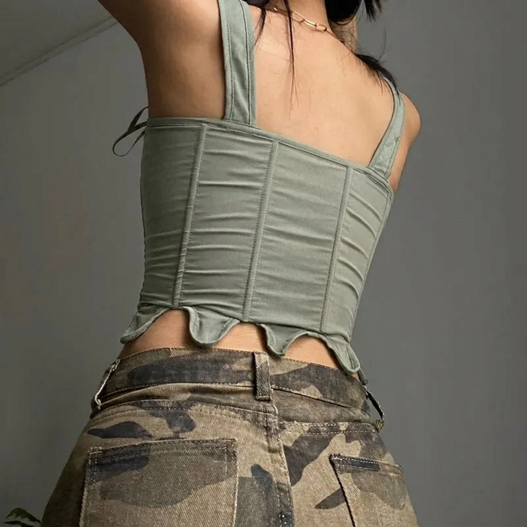 Women's Corset Top with Lace Up Front & Tie Straps | Crop