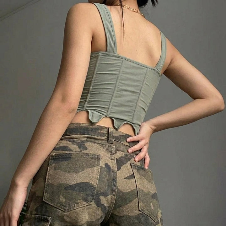Women's Corset Top with Lace Up Front & Tie Straps | Crop