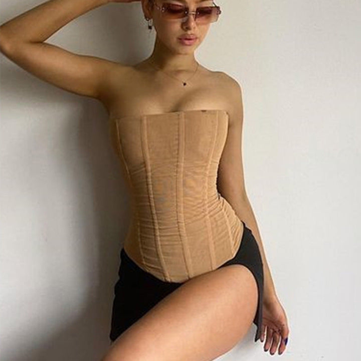 Women's Corset Top with Ruching & Shaping | Strapless Tube