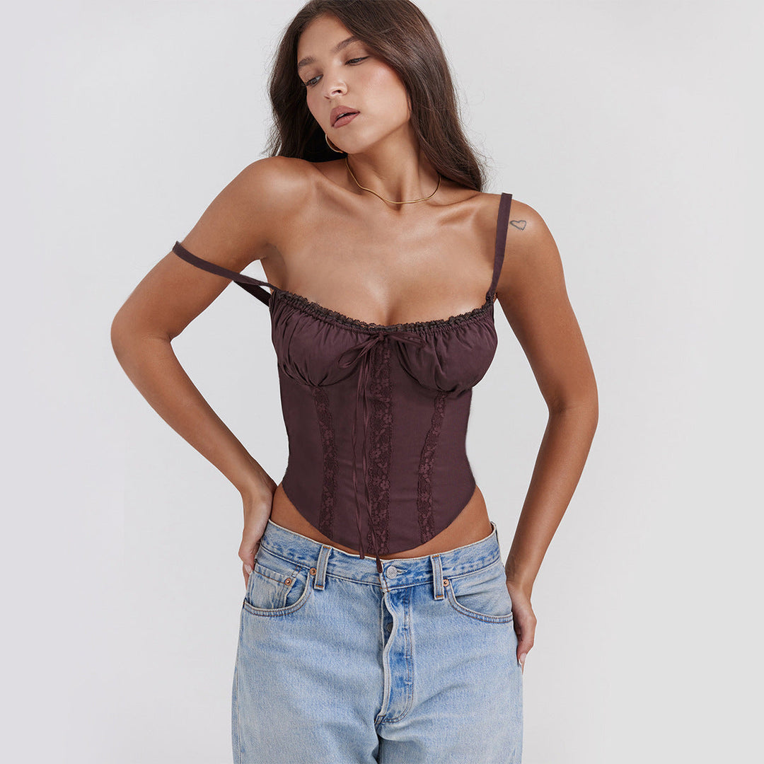 Women's Corset Top with Ruffle Bust Tie | Cropped