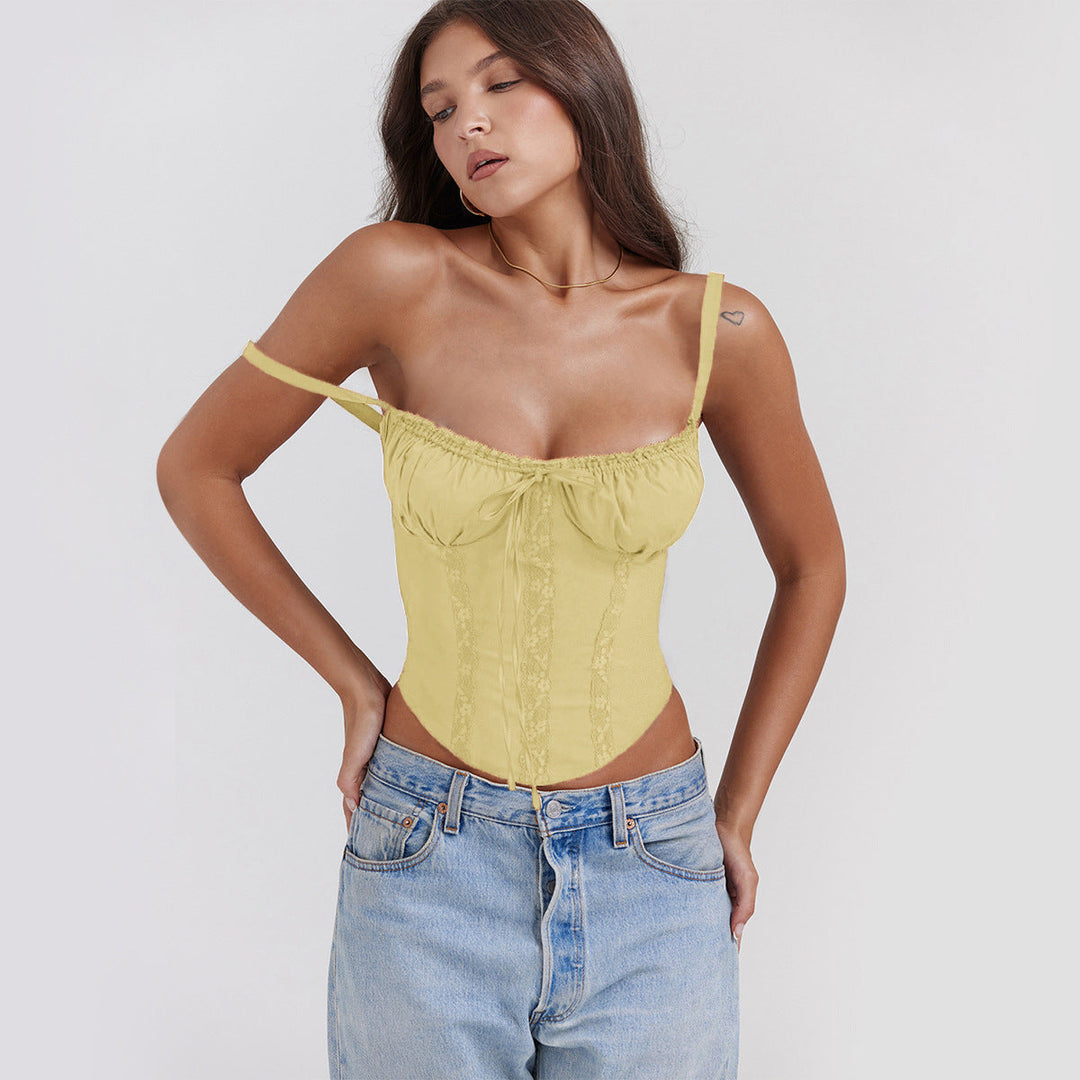 Women's Corset Top with Ruffle Bust Tie | Cropped