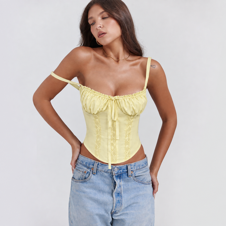 Women's Corset Top with Ruffle Bust Tie | Cropped