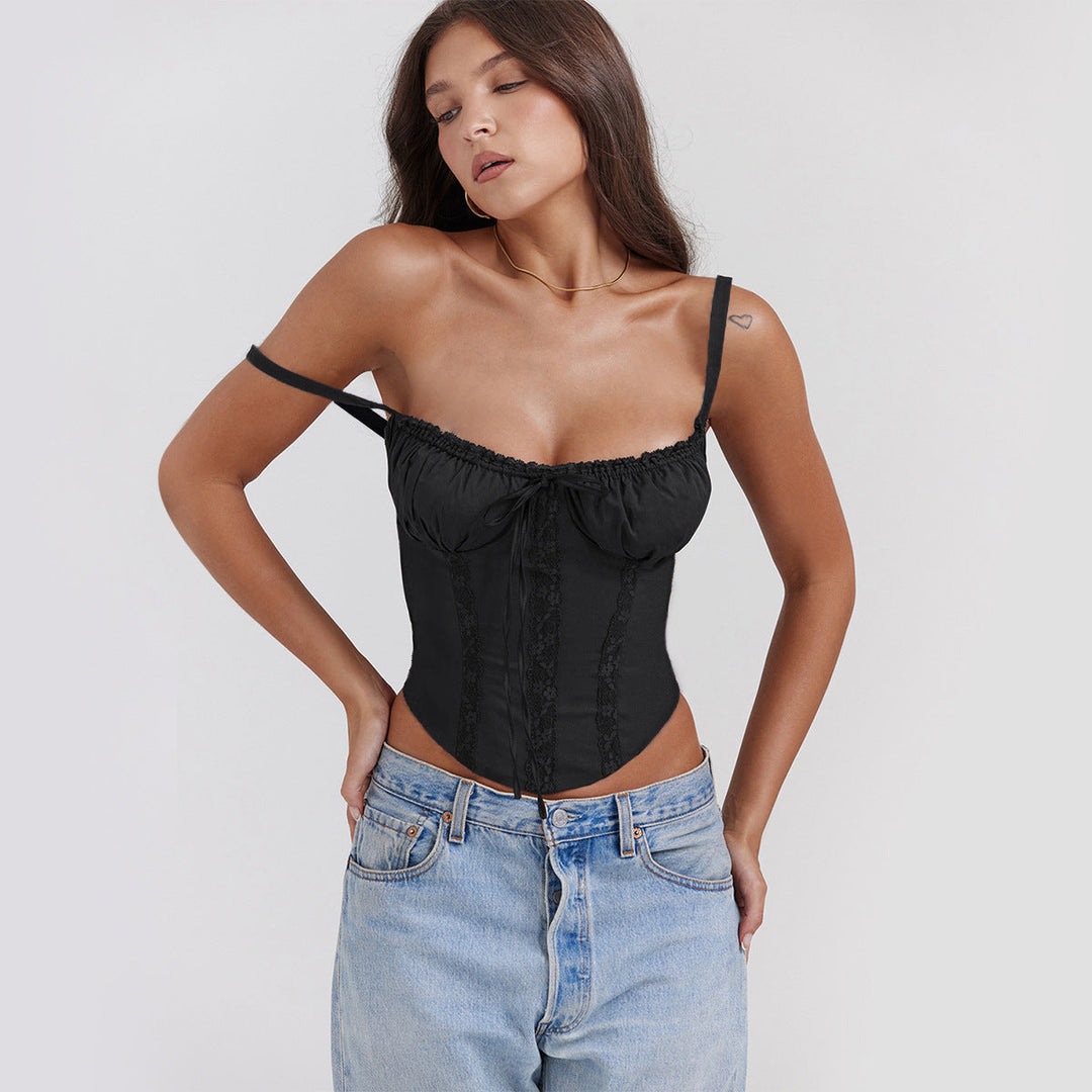 Women's Corset Top with Ruffle Bust Tie | Cropped