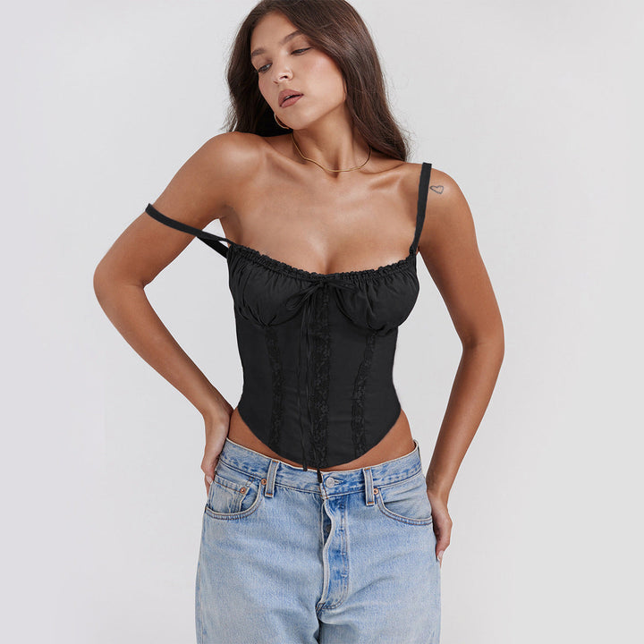 Women's Corset Top with Ruffle Bust Tie | Cropped