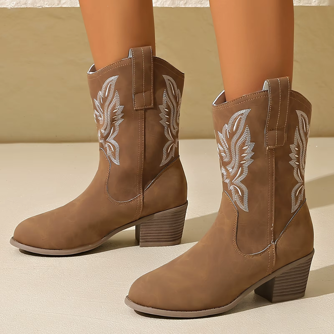 Women’s Cowgirl Boots with Embroidered Detail & Block Heel | Western